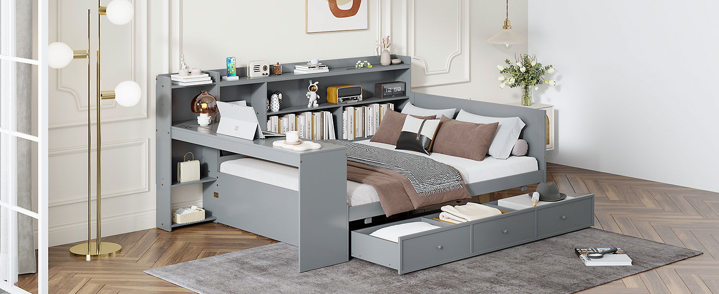 Daybed With 3 Drawers USB Ports And Desk - The Sleep Loft - Online Mattress Showroom NYC