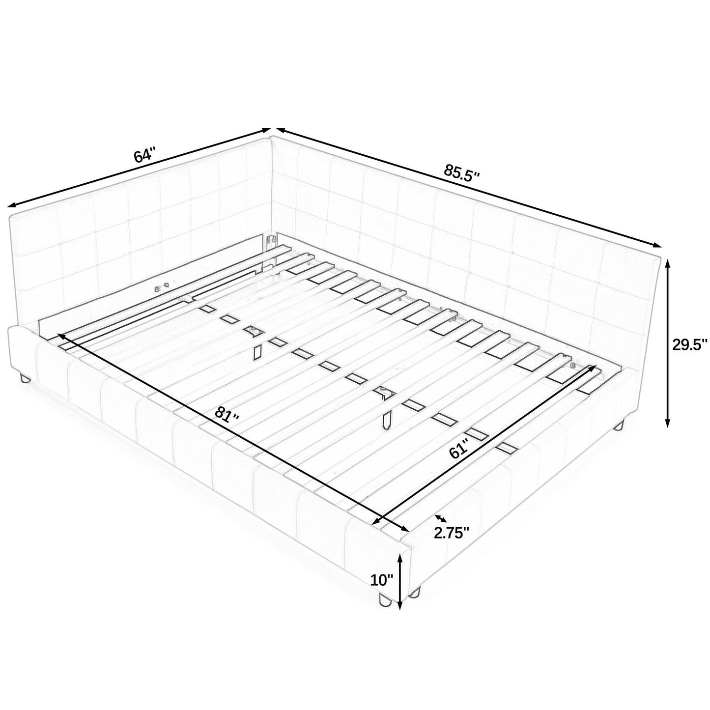Mid-Century Storage Upholstered Tufted Bed Frame With Backrest And Armrests - The Sleep Loft - Online Mattress Showroom NYC