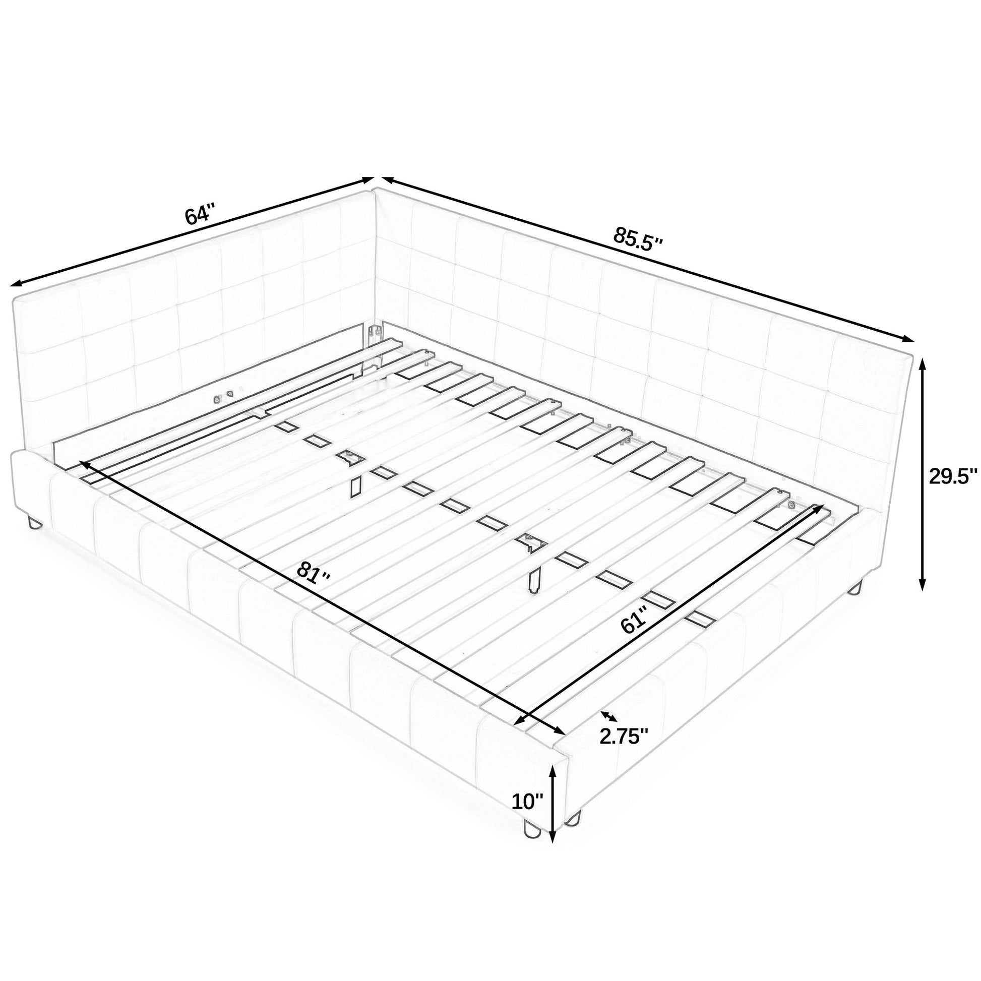 Mid-Century Storage Upholstered Tufted Bed Frame With Backrest And Armrests - The Sleep Loft - Online Mattress Showroom NYC