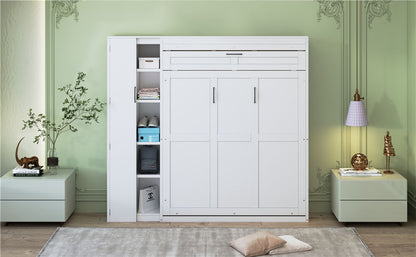 Murphy Wall Bed With Shelves, Wardrobe And LED Lights - The Sleep Loft - Online Mattress Showroom NYC