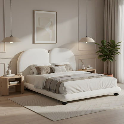 Queen Size Upholstered Platform Bed Frame With Split Headboard - White