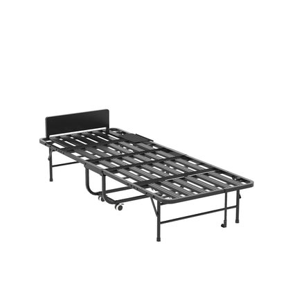 Twin Folding Bed With Adjustable Headboard & Memory Foam, Space Saving Rollaway Guest For Tall People, Portable On Wheels, Easy Assembly - Black - The Sleep Loft - Online Mattress Showroom NYC