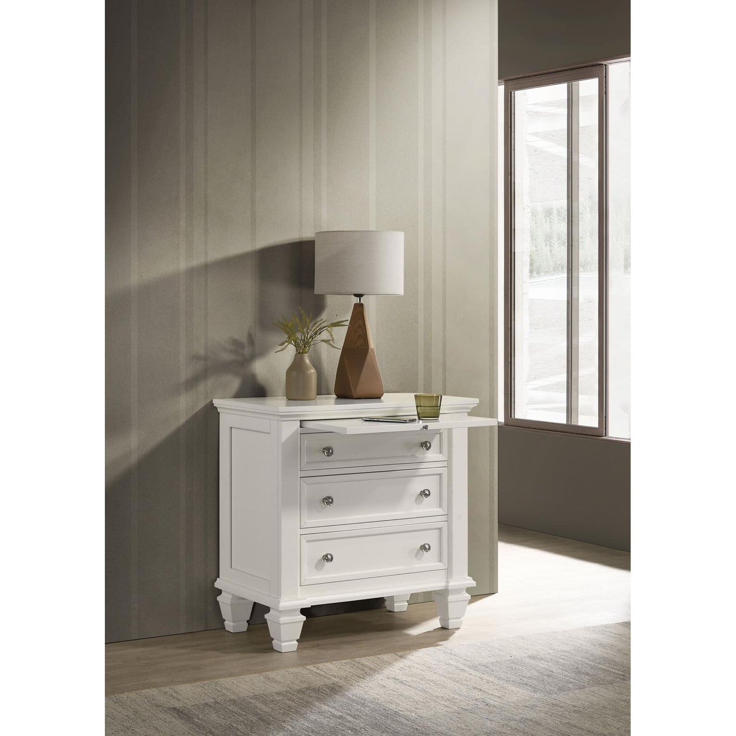Cottage 3 Drawer Nightstand With Pull Out Tray - Cream White - The Sleep Loft - Online Mattress Showroom NYC