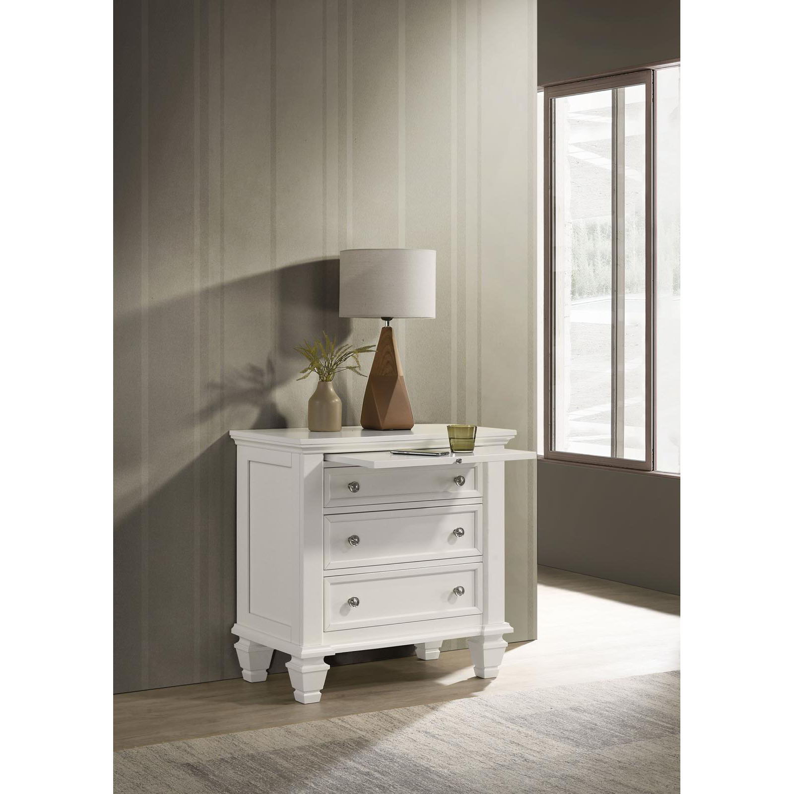 Cottage 3 Drawer Nightstand With Pull Out Tray - Cream White - The Sleep Loft - Online Mattress Showroom NYC