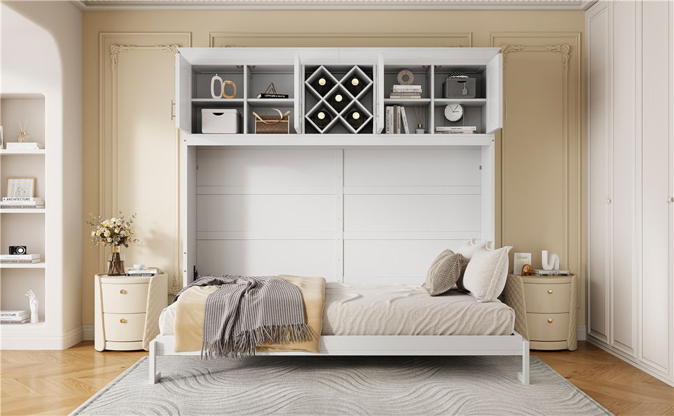 Murphy Wall Bed With Top Cabinets & Wine Rack - The Sleep Loft - Online Mattress Showroom NYC