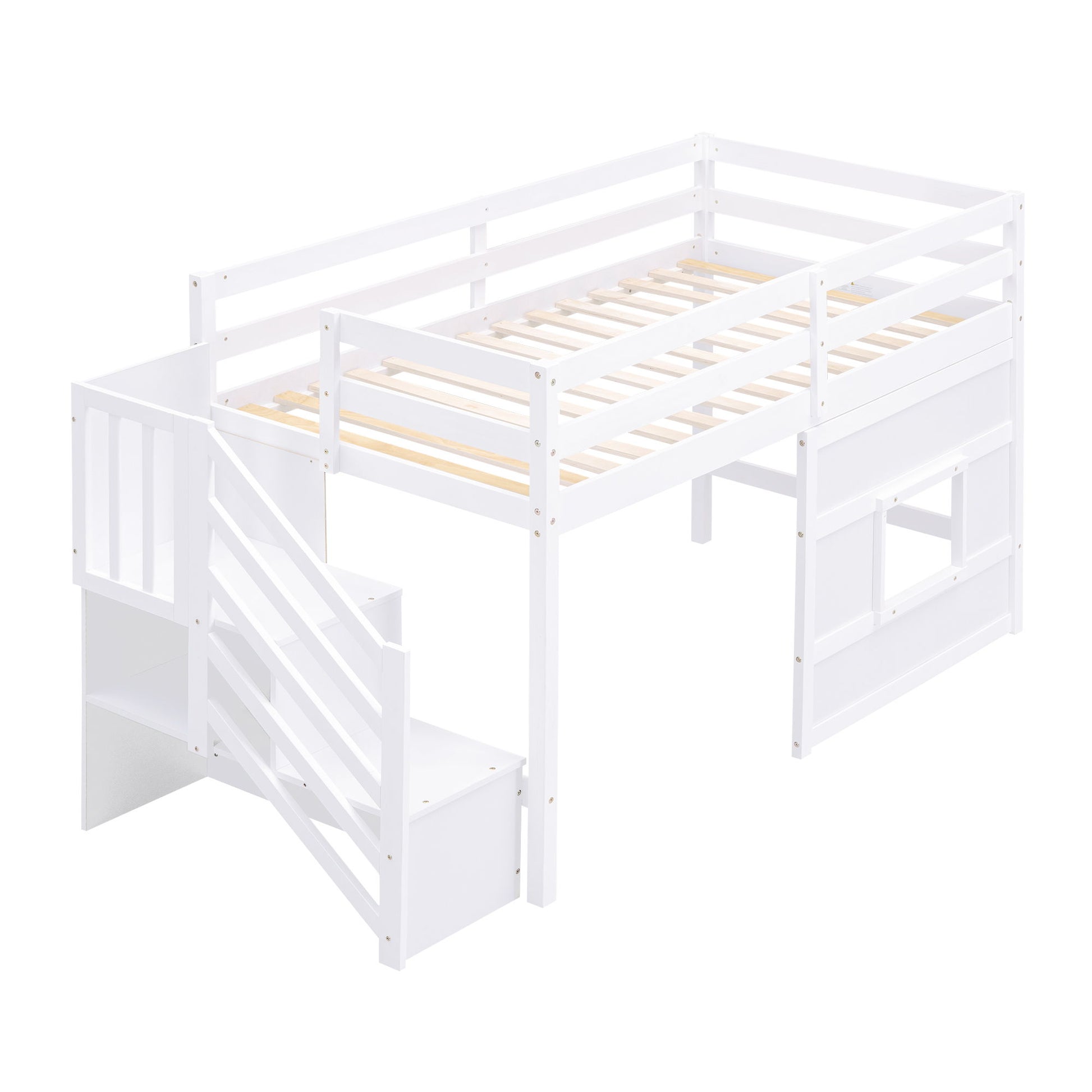 Loft Bed With Storage Staircase, Window & LED Light - The Sleep Loft - Online Mattress Showroom NYC