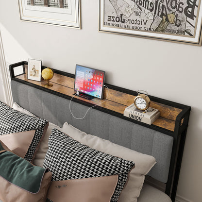 Bed With Charging Station, American Design Upholstered Headboard, Metal Platform - The Sleep Loft - Online Mattress Showroom NYC
