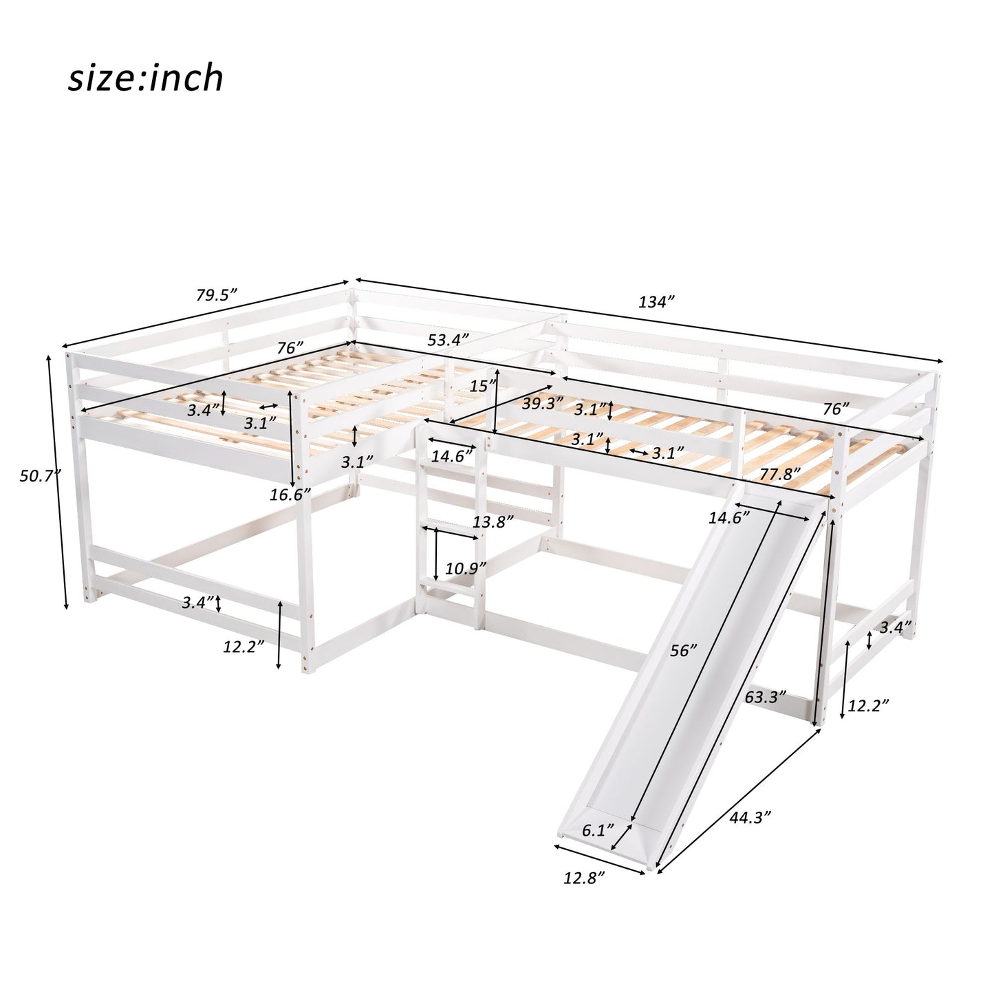 L-Shaped Bunk Bed With Slide And Short Ladder - The Sleep Loft - Online Mattress Showroom NYC