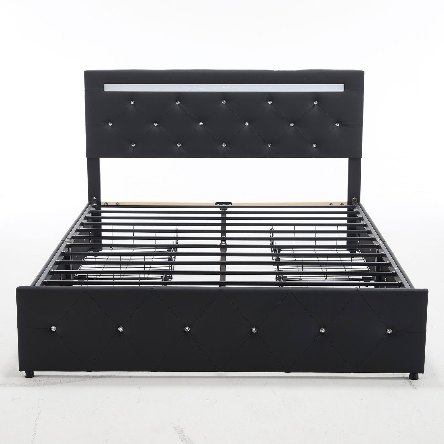 Upholstered Bed Frame With LED Lights, 4 Storage Drawers, Charging Station - The Sleep Loft - Online Mattress Showroom NYC