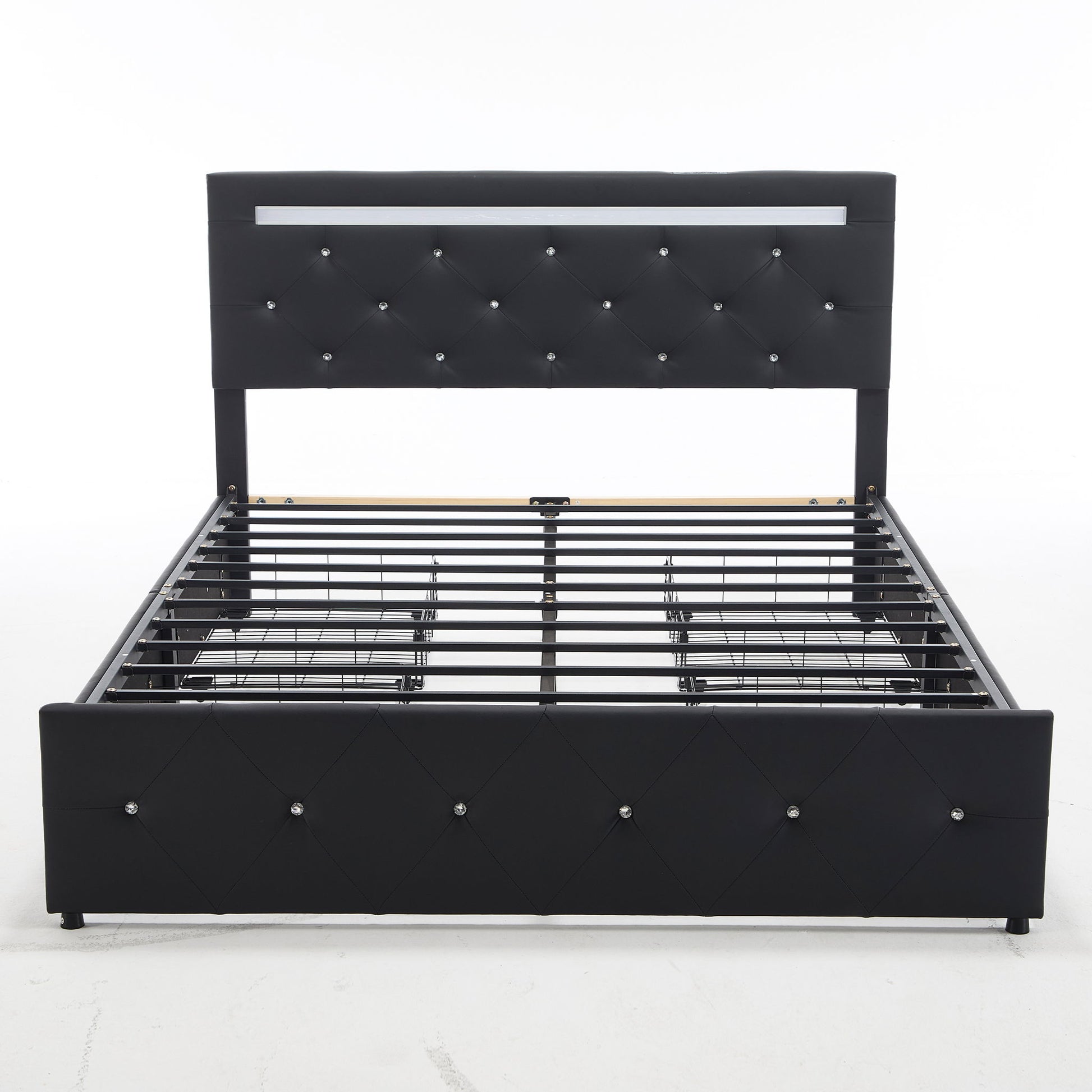 Upholstered Bed Frame With LED Lights, 4 Storage Drawers, Charging Station - The Sleep Loft - Online Mattress Showroom NYC