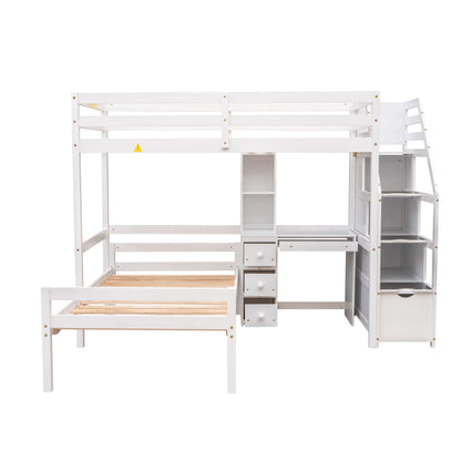 Loft Bed With Stand Alone Bed, Storage Staircase, Desk, Shelves, And Drawers - The Sleep Loft - Online Mattress Showroom NYC