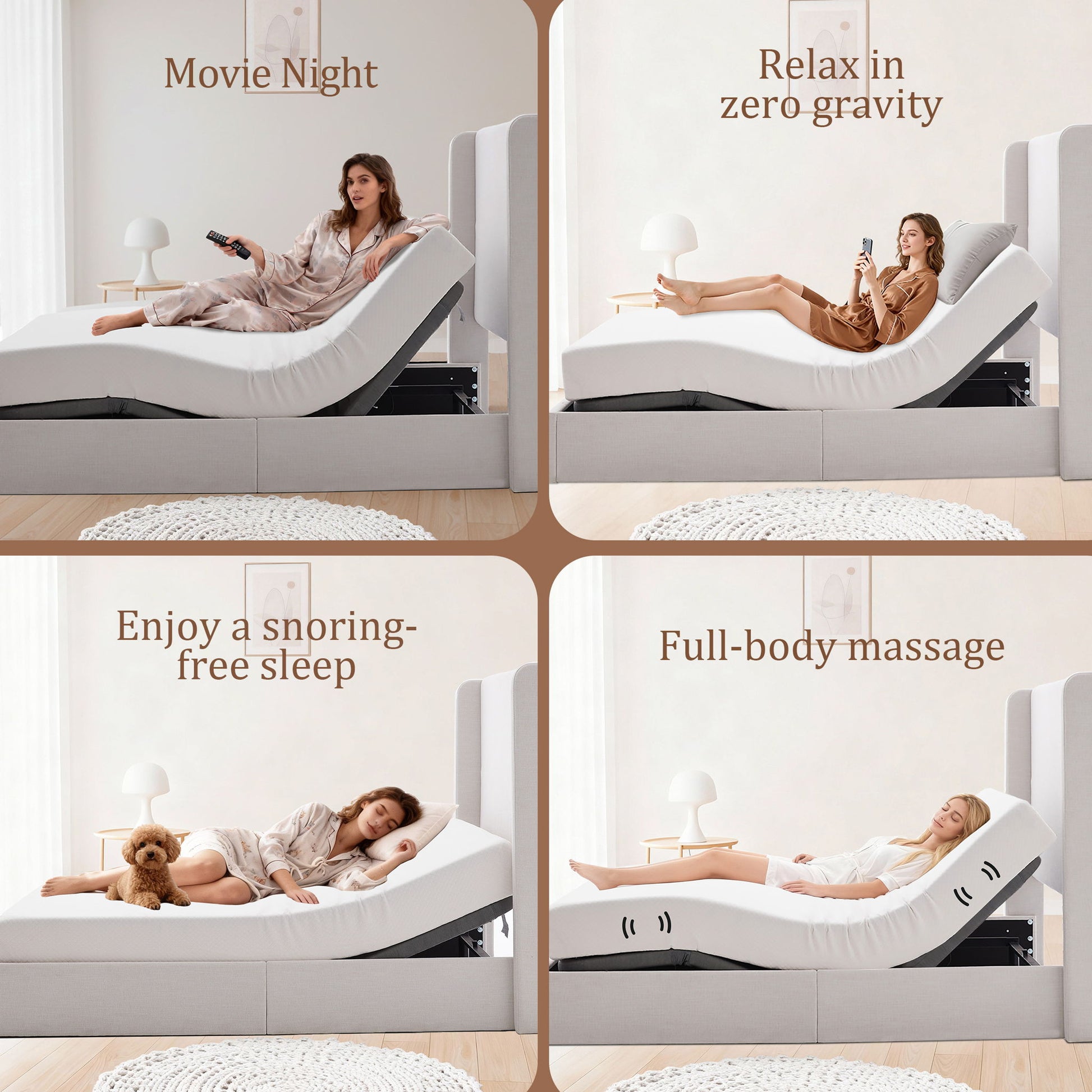 Caron - Queen Size Upholstered Wingback Bed With Adjustable Base Bundle Set - Ivory - The Sleep Loft - Online Mattress Showroom NYC