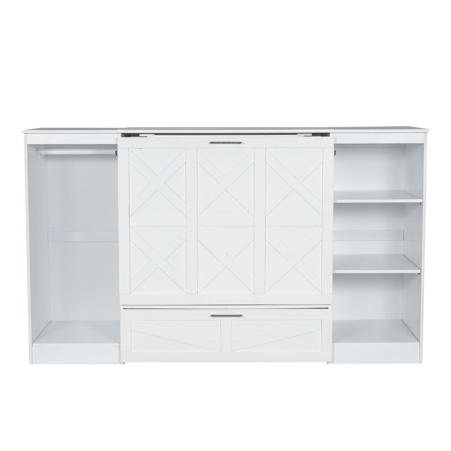 Twin Size Murphy Bed With Bedside Shelves And Wardrobe - White - The Sleep Loft - Online Mattress Showroom NYC