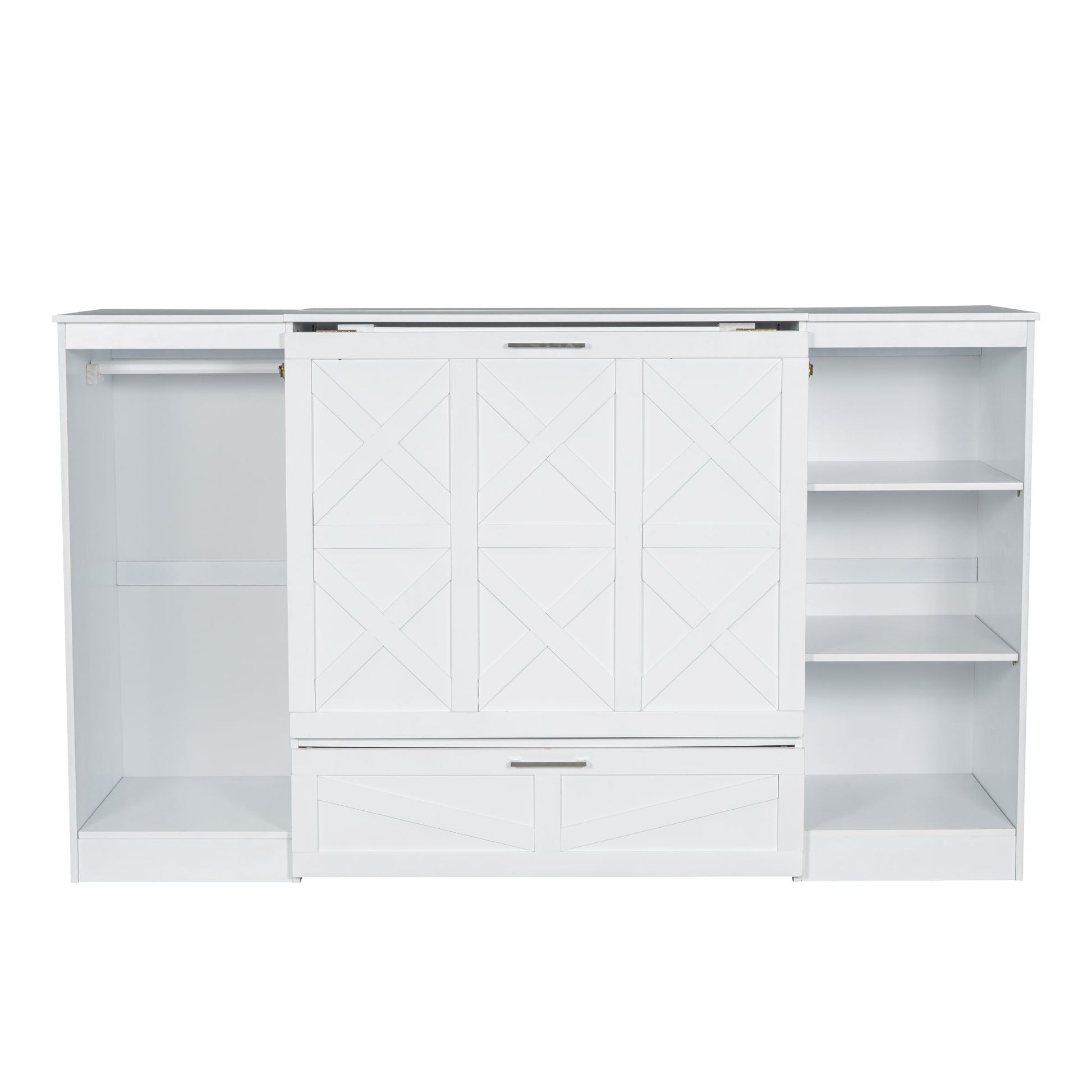 Twin Size Murphy Bed With Bedside Shelves And Wardrobe - White - The Sleep Loft - Online Mattress Showroom NYC