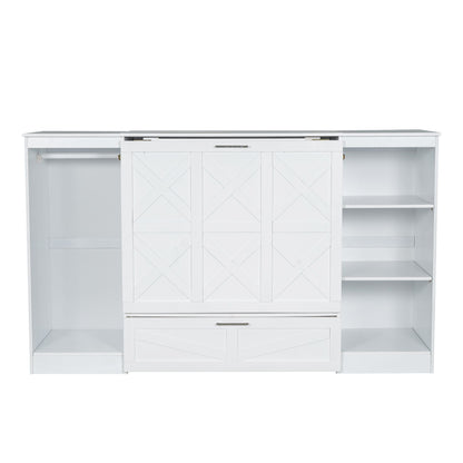 Twin Size Murphy Bed With Bedside Shelves And Wardrobe - White - The Sleep Loft - Online Mattress Showroom NYC