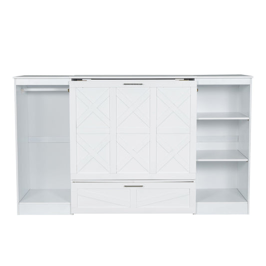 Twin Size Murphy Bed With Bedside Shelves And Wardrobe - White - The Sleep Loft - Online Mattress Showroom NYC