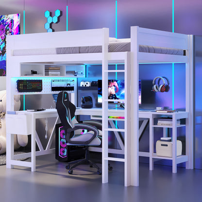 Gaming Loft Bed With Desk, Storage Shelves, LED And Charging Station - The Sleep Loft - Online Mattress Showroom NYC