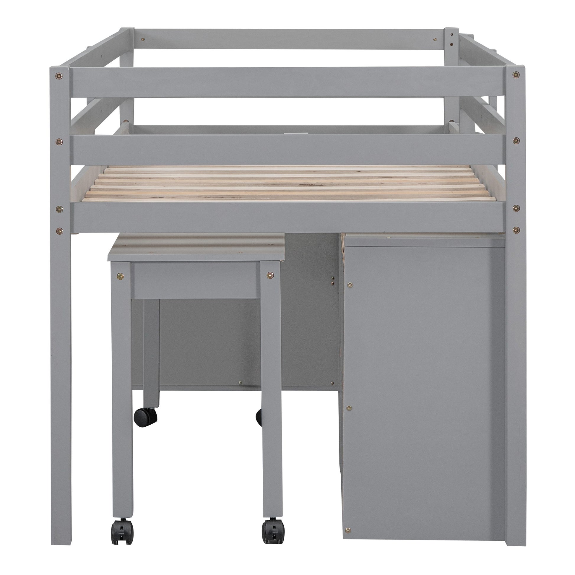 Loft Bed With Retractable Writing Desk And 4 Drawers, With Lateral Portable Desk And Shelves - The Sleep Loft - Online Mattress Showroom NYC