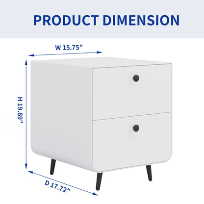 Modern Night Stand Storage Cabinet For Living Room Bedroom, Steel Cabinet With 2 Drawers, Bedside Furniture, Circular Handle - White - The Sleep Loft - Online Mattress Showroom NYC