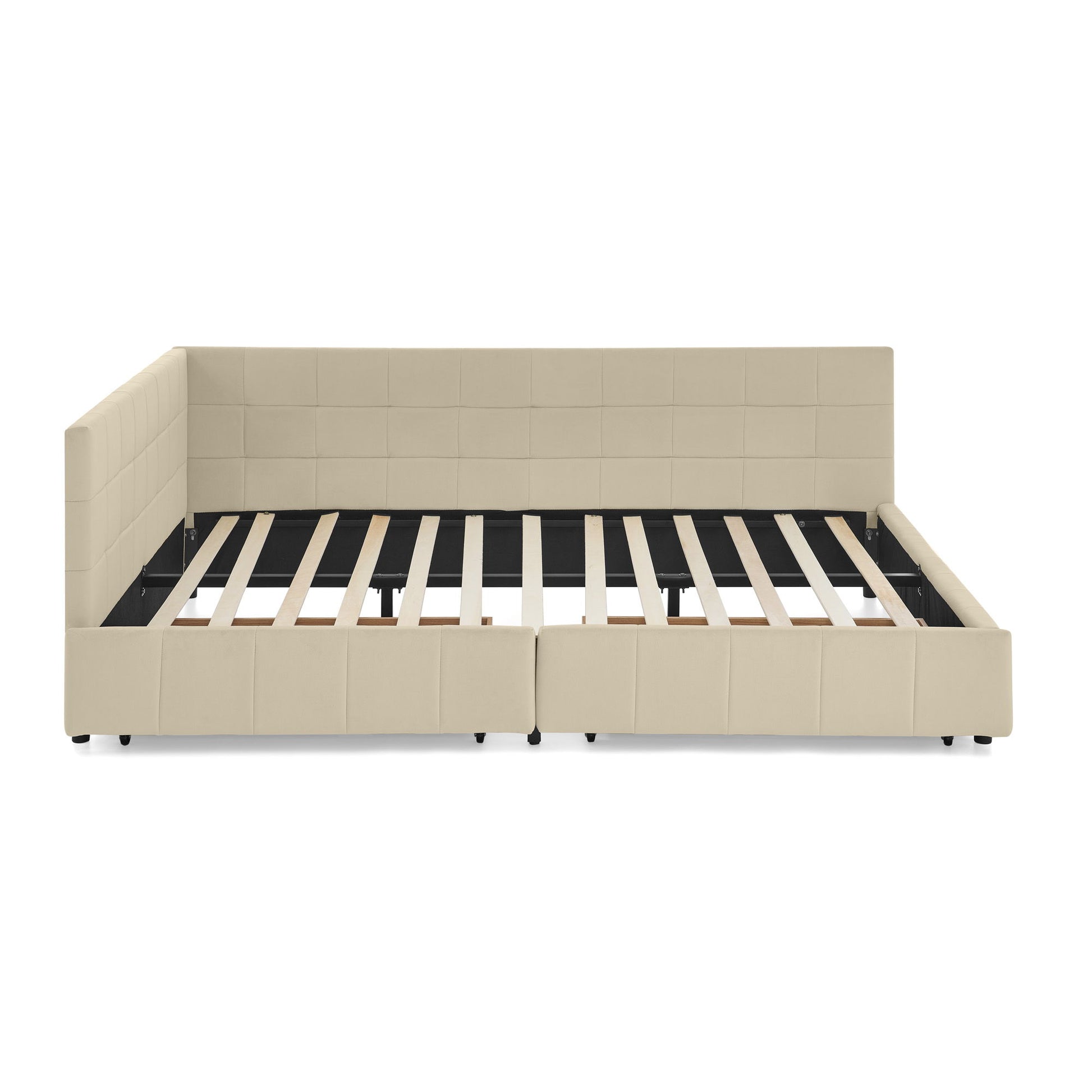 Mid-Century Storage Upholstered Tufted Bed Frame With Backrest And Armrests - The Sleep Loft - Online Mattress Showroom NYC