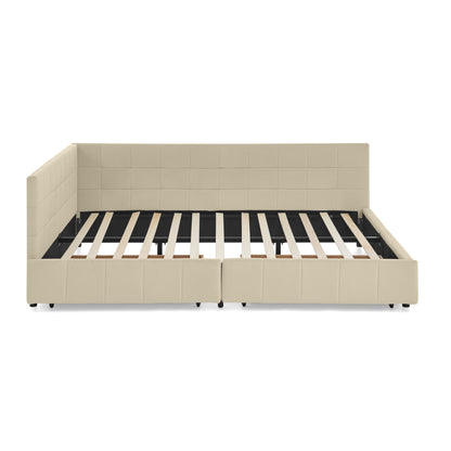 Mid-Century Storage Upholstered Tufted Bed Frame With Backrest And Armrests - The Sleep Loft - Online Mattress Showroom NYC