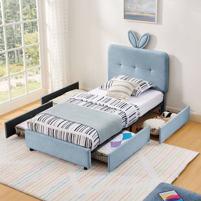 Upholstered Bed With Oversized Rabbit Ear Headboard, LED Lights & 4 Storage Drawers - The Sleep Loft - Online Mattress Showroom NYC