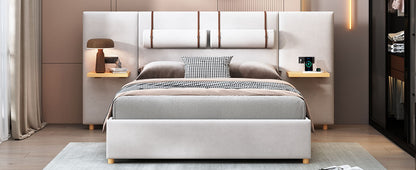 Upholstered Platform Bed, 2 Outlets And USB Charging Ports On Both Sides, 2 Bedside Pillows, Storage Shelves - The Sleep Loft - Online Mattress Showroom NYC