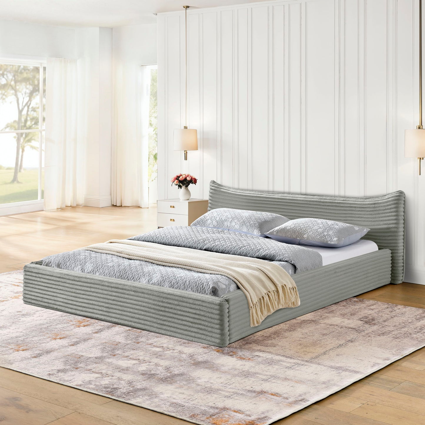 Modern Upholstered Bed Frame With Curved Headboard - The Sleep Loft - Online Mattress Showroom NYC