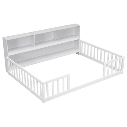 Floor Bed With Side Bookcase, Shelves, Guardrails - The Sleep Loft - Online Mattress Showroom NYC