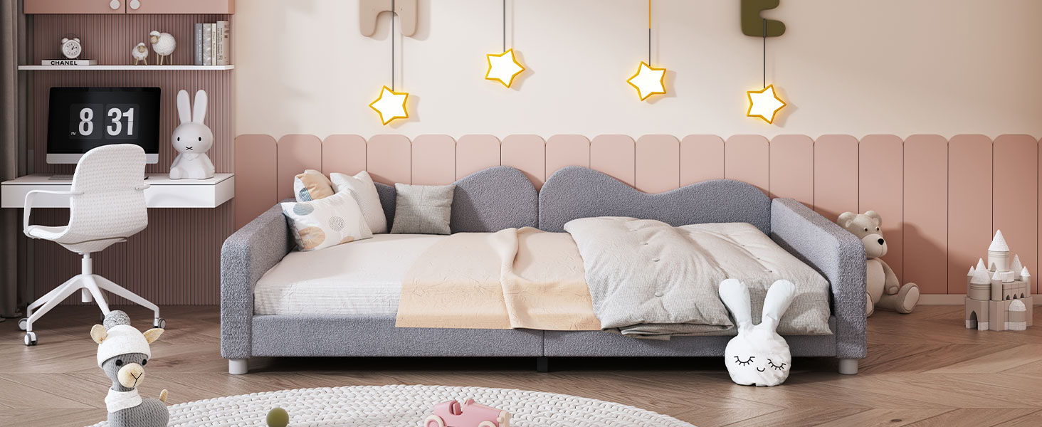 Upholstered Daybed, Sherpa Fabric Sofabed With Cloud-Shaped Backrest - The Sleep Loft - Online Mattress Showroom NYC