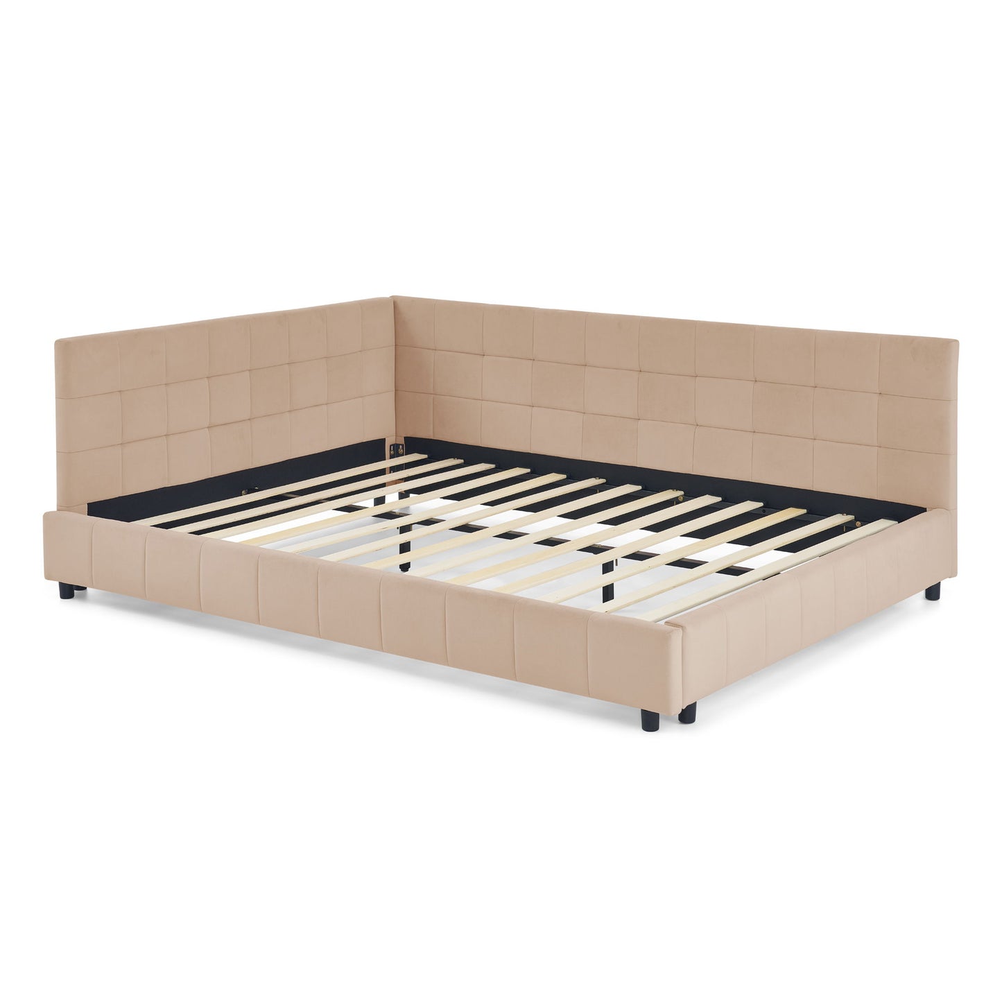 Mid-Century Storage Upholstered Tufted Bed Frame With Backrest And Armrests - The Sleep Loft - Online Mattress Showroom NYC