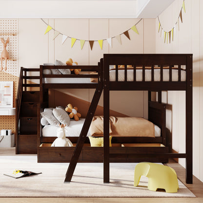 Solid L Shaped Bunk Bed With 3 Drawers, Ladder And Staircase - The Sleep Loft - Online Mattress Showroom NYC