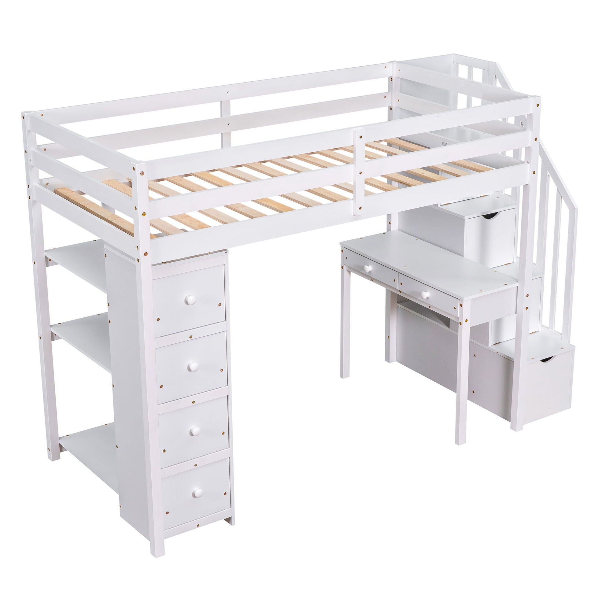 Loft Bed With Storage Drawers, Desk And Stairs With Shelves - The Sleep Loft - Online Mattress Showroom NYC