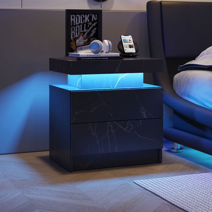 Nightstand LED, Bedside Table Cabinet With 2 Drawers For Bedroom - The Sleep Loft - Online Mattress Showroom NYC