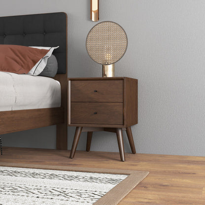 Caroline - Mid-Century Modern Style White Night Stand 2 Drawer - The Sleep Loft - Online Mattress Showroom NYC