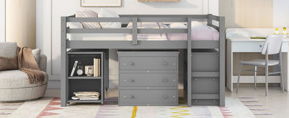 Loft Low Study Bed With Cabinet, Shelves And Rolling Portable Desk, Multiple Functions - The Sleep Loft - Online Mattress Showroom NYC