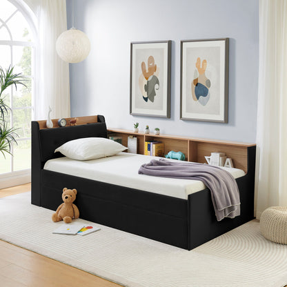 Upholstered Daybed With Storage Headboard, Wireless Charging, LED Lights - The Sleep Loft - Online Mattress Showroom NYC