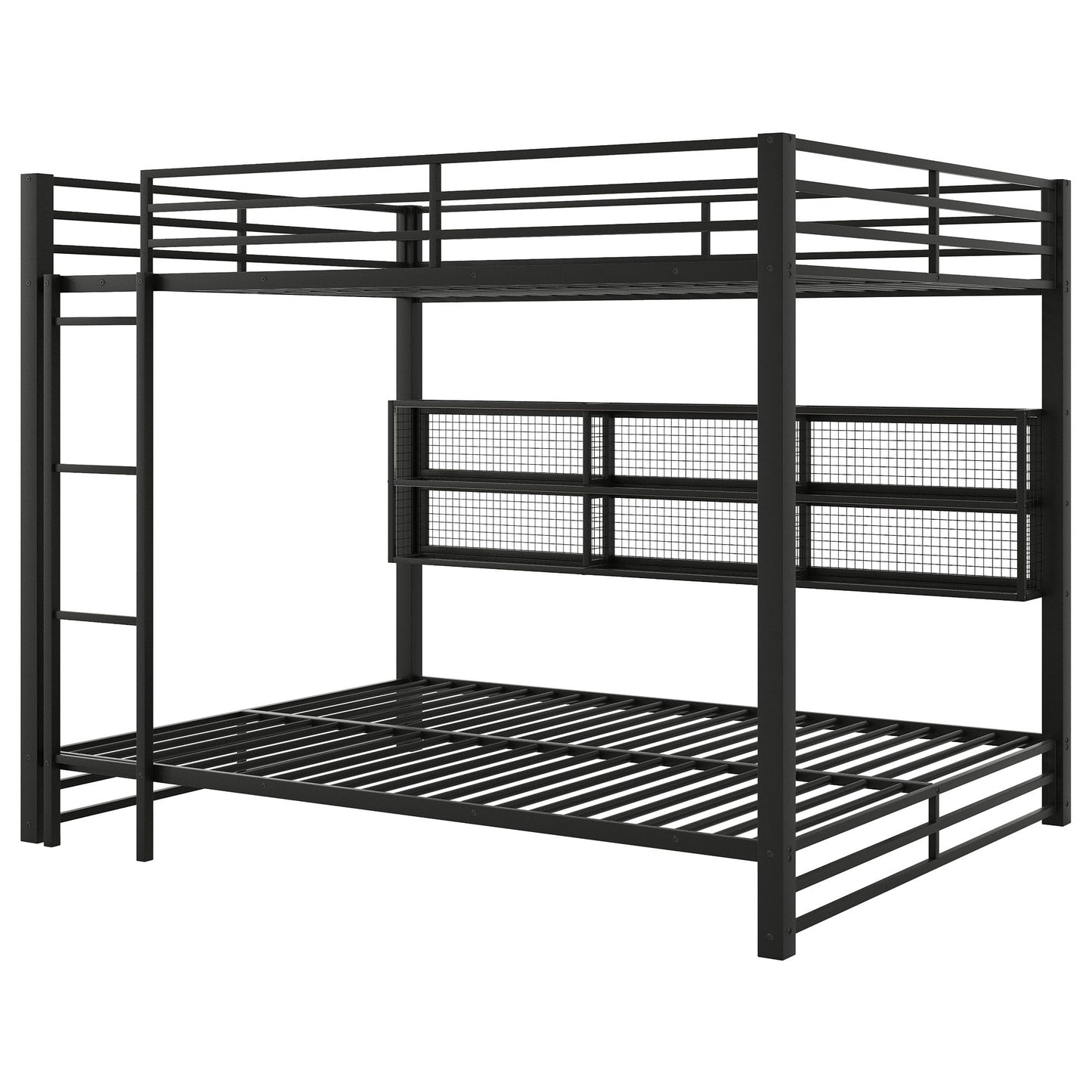 Queen Over Queen Bunk Bed With Storage Cabinets And LED Sturdy Frame, 6 Storage Units, Adjustable LED Lights - Black - The Sleep Loft - Online Mattress Showroom NYC