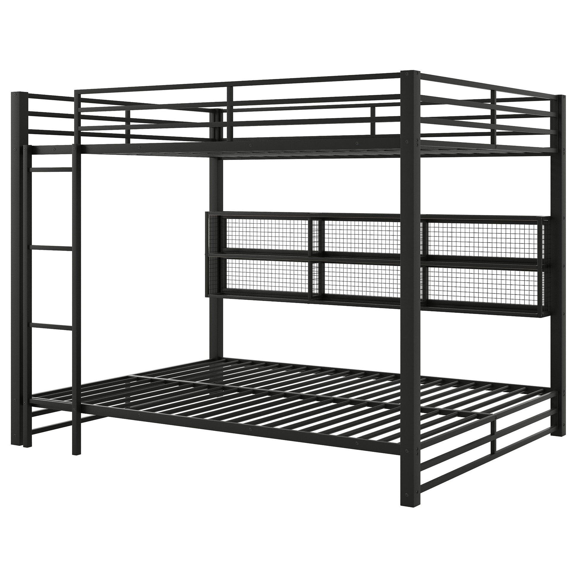 Queen Over Queen Bunk Bed With Storage Cabinets And LED Sturdy Frame, 6 Storage Units, Adjustable LED Lights - Black - The Sleep Loft - Online Mattress Showroom NYC