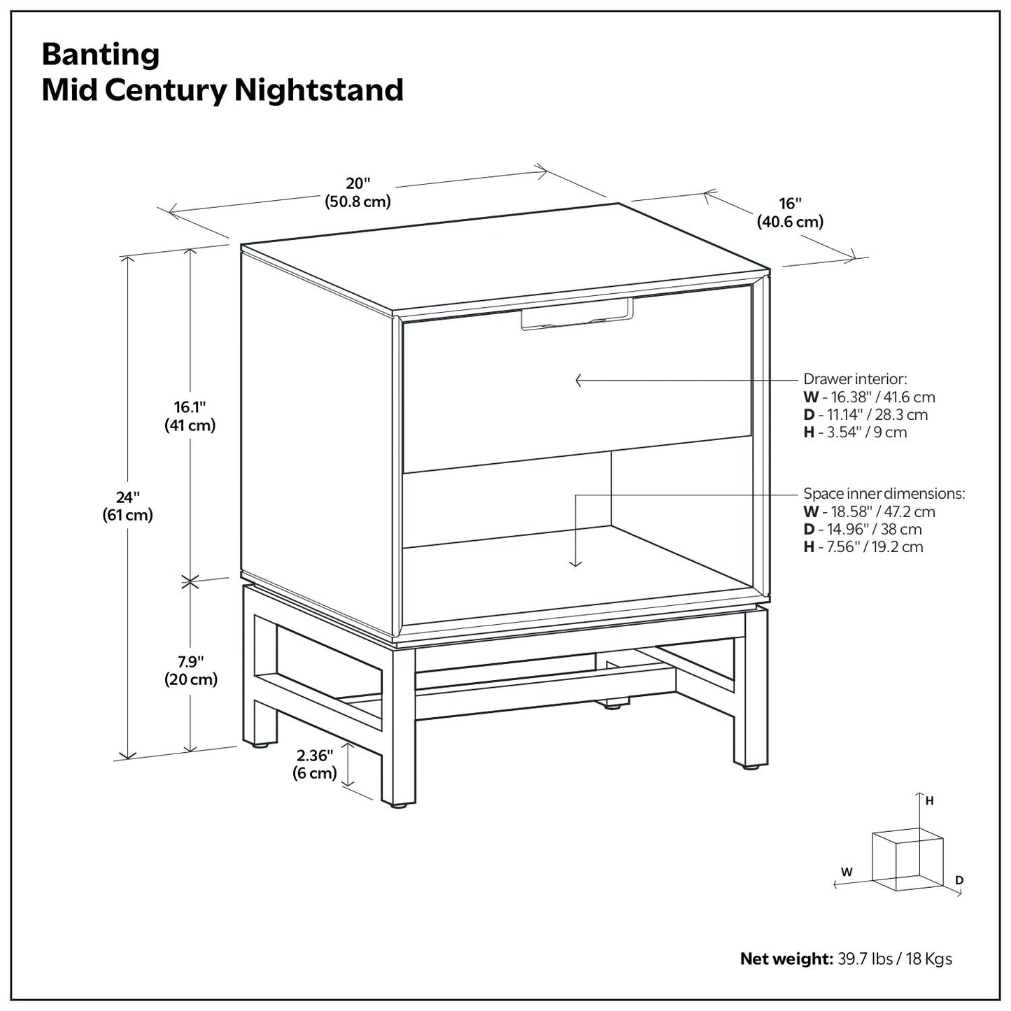 Banting - Nightstand - Walnut Brown - The Sleep Loft - Online Mattress Showroom NYC