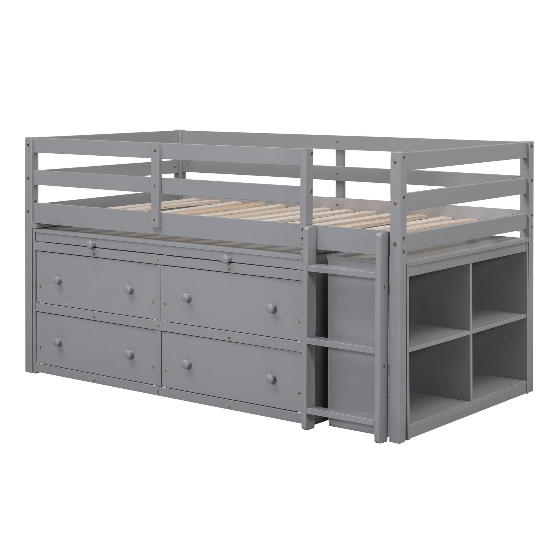 Loft Bed With Retractable Writing Desk And 4 Drawers, With Lateral Portable Desk And Shelves - The Sleep Loft - Online Mattress Showroom NYC