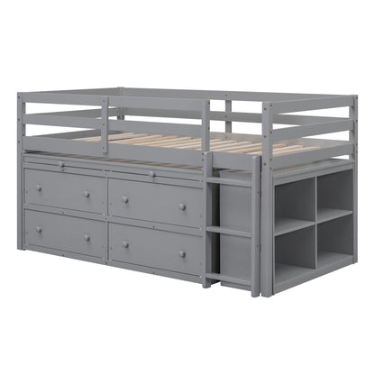 Loft Bed With Retractable Writing Desk And 4 Drawers, With Lateral Portable Desk And Shelves - The Sleep Loft - Online Mattress Showroom NYC