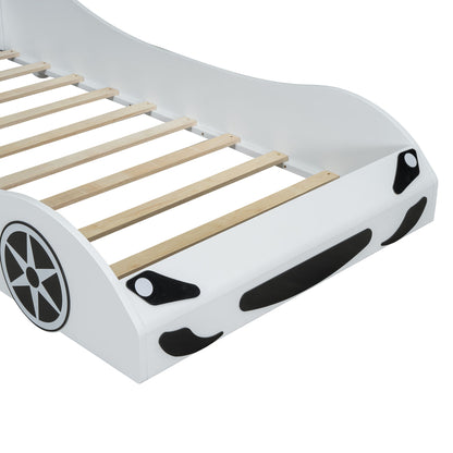 Race Car Shaped Platform Bed With LED And Upholstered Backrest In - The Sleep Loft - Online Mattress Showroom NYC
