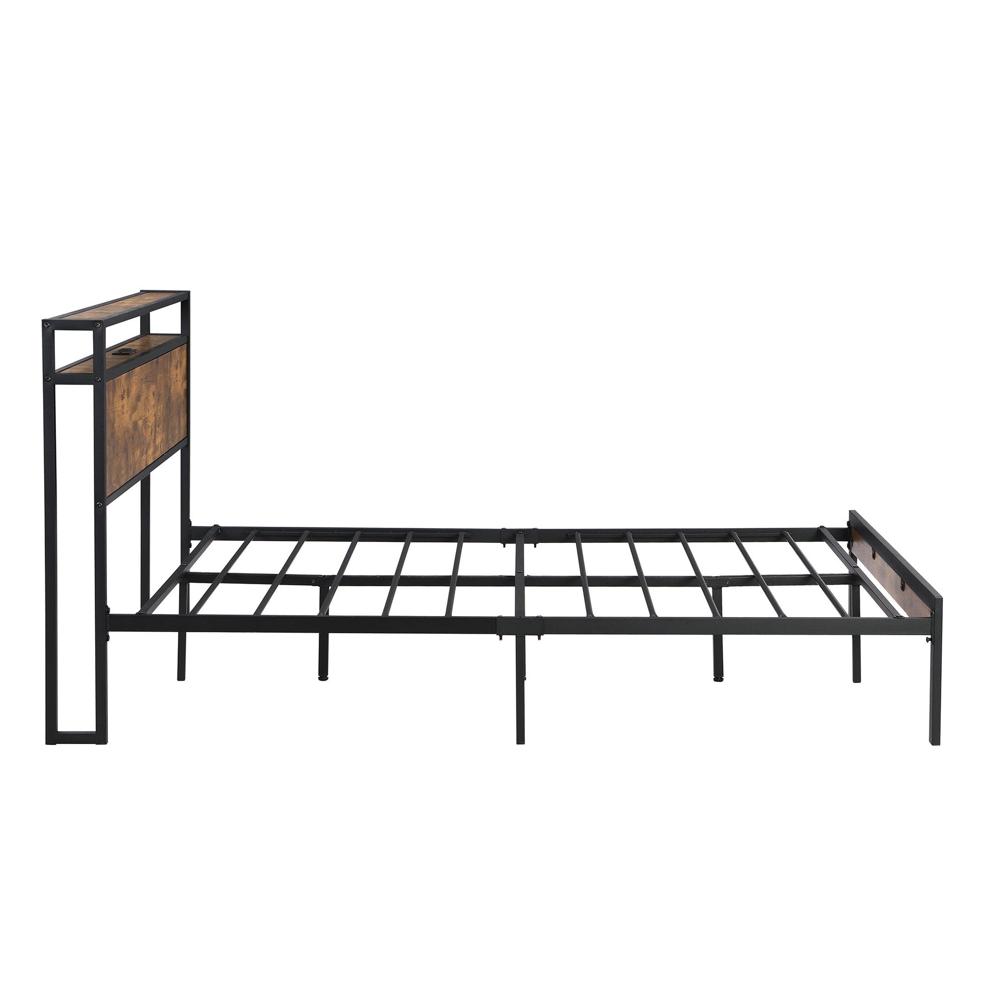 Metal Platform Bed Frame With Wooden Headboard And Footboard With USB Liner, No Box Spring Needed, Under Bed Storage - The Sleep Loft - Online Mattress Showroom NYC