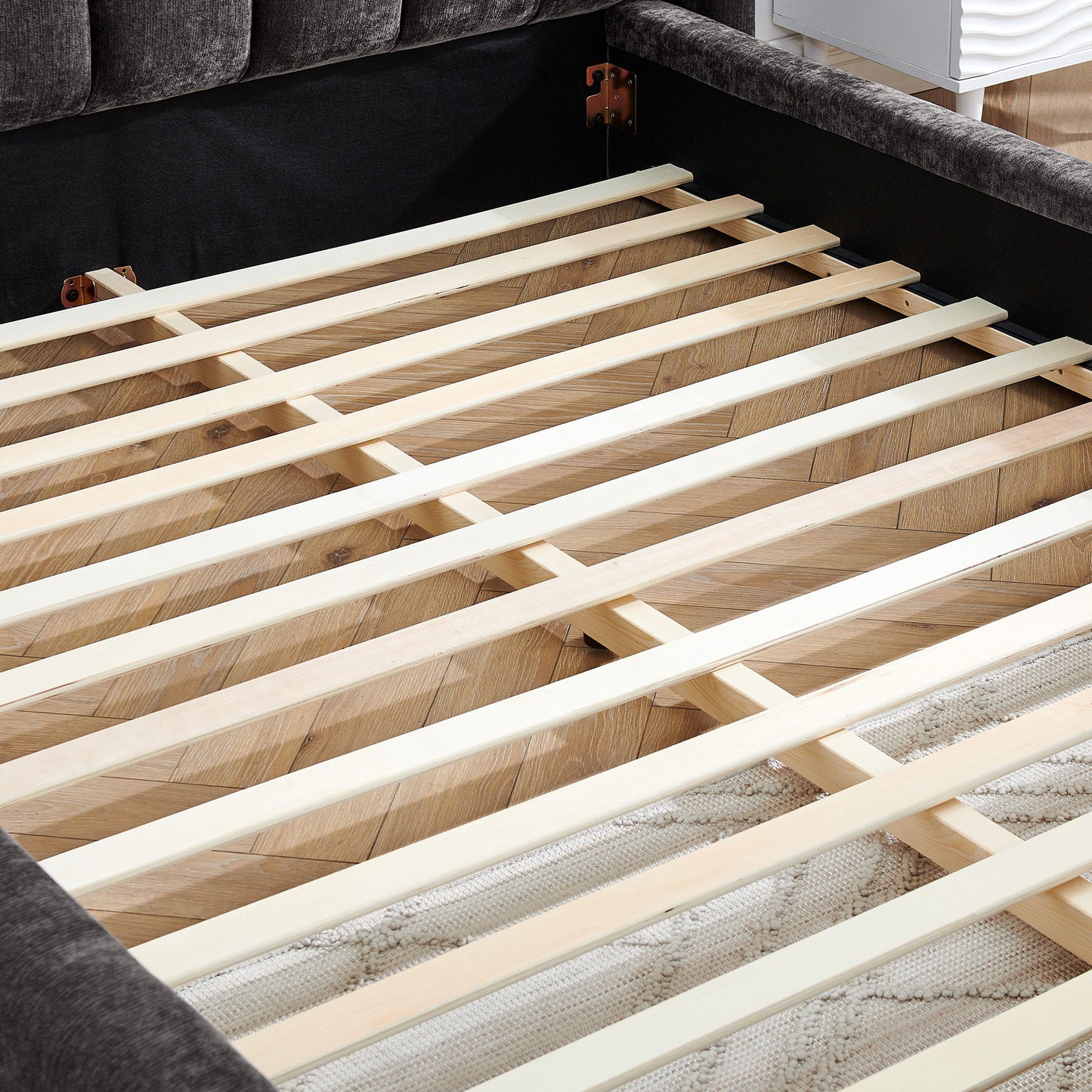 Modern Upholstered Bed Frame With Thick Fabric And Headboard - The Sleep Loft - Online Mattress Showroom NYC