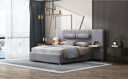 Upholstered Platform Bed, 2 Outlets And USB Charging Ports On Both Sides, 2 Bedside Pillows, Storage Shelves - The Sleep Loft - Online Mattress Showroom NYC
