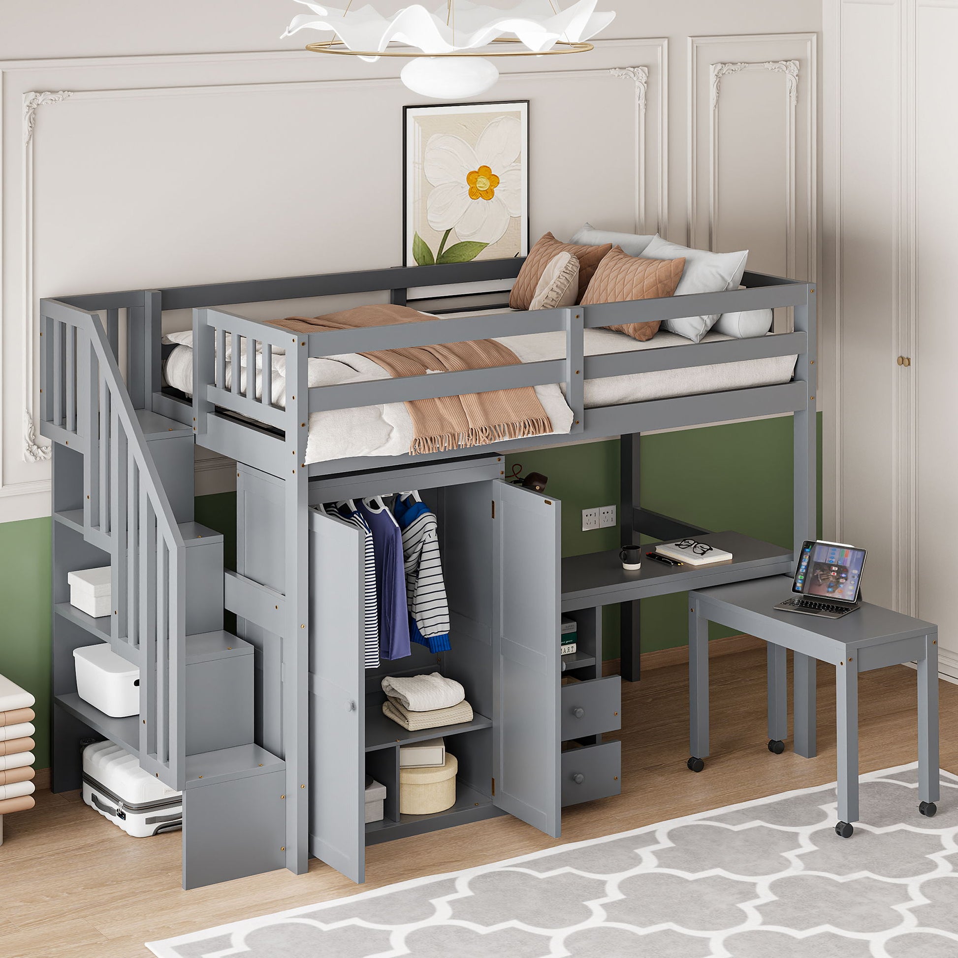 Loft Bed With Stairs, Bookshelf, Drawers, Desk & Wardrobe, Space Saving Multifunctional Furniture - The Sleep Loft - Online Mattress Showroom NYC