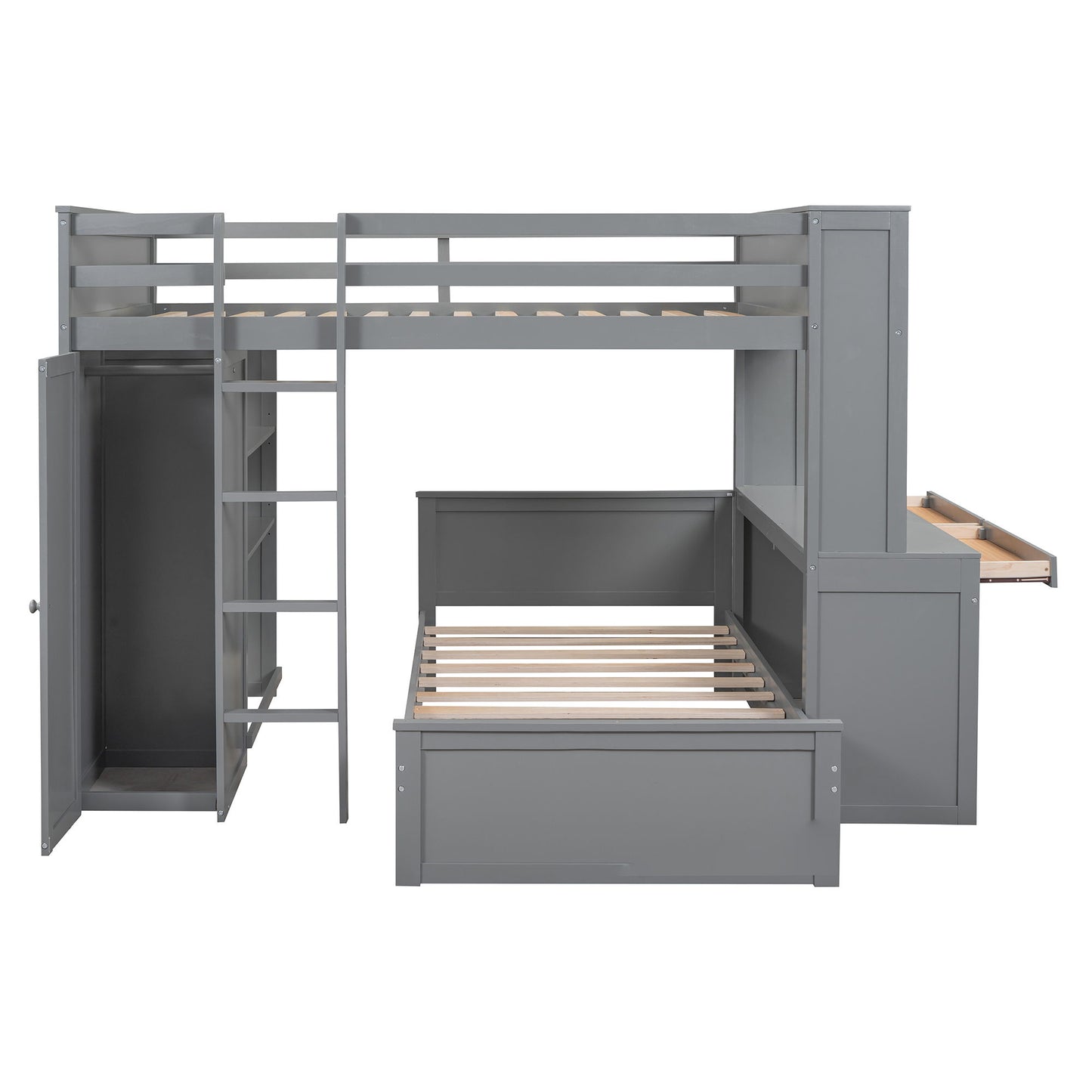 Loft Bed With A Twin Size Standalone Bed, Shelves, Desk, And Wardrobe - The Sleep Loft - Online Mattress Showroom NYC