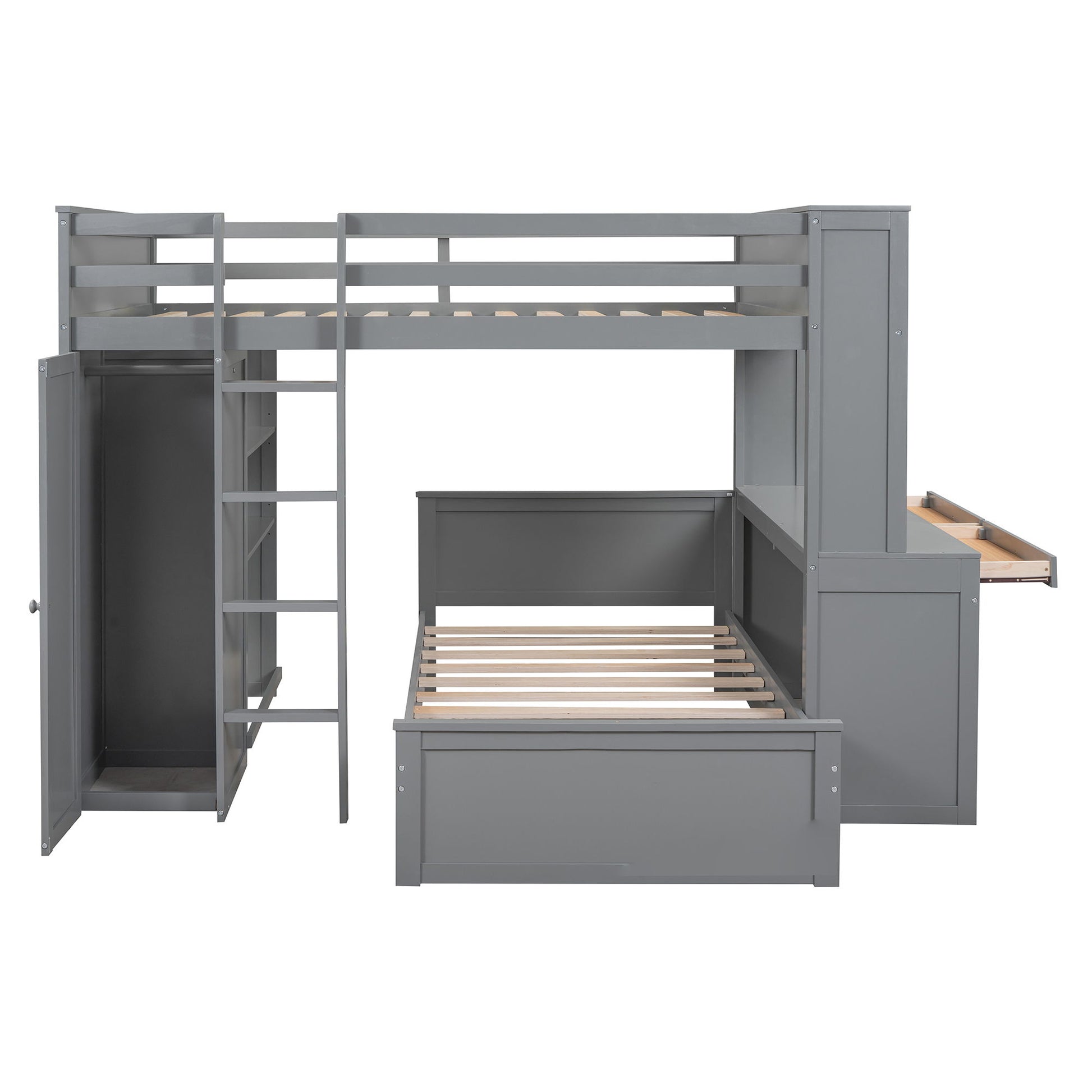 Loft Bed With A Twin Size Standalone Bed, Shelves, Desk, And Wardrobe - The Sleep Loft - Online Mattress Showroom NYC