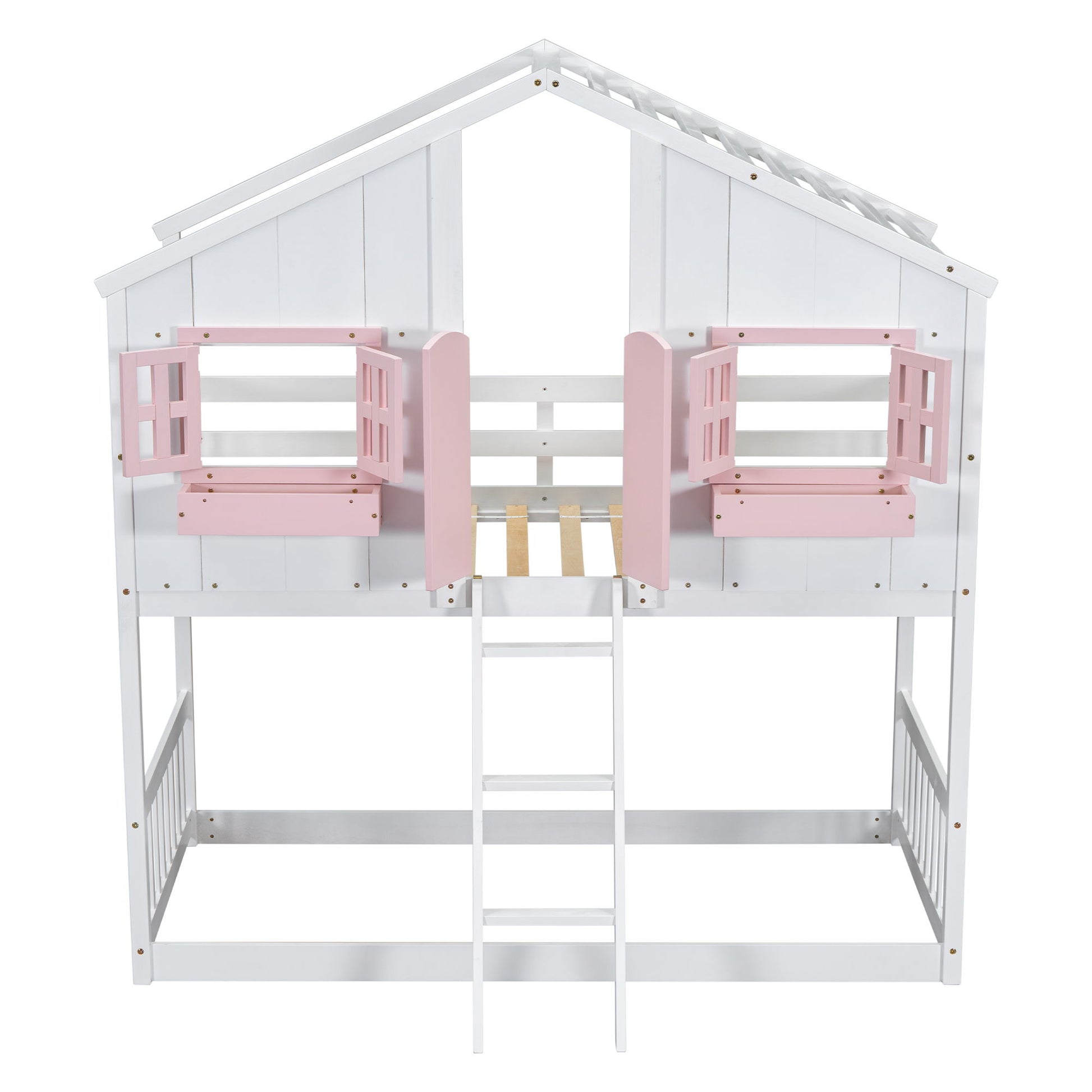 House Bunk Bed With Roof, Window, Window Box, Door, With Safety Guardrails And Ladder - The Sleep Loft - Online Mattress Showroom NYC